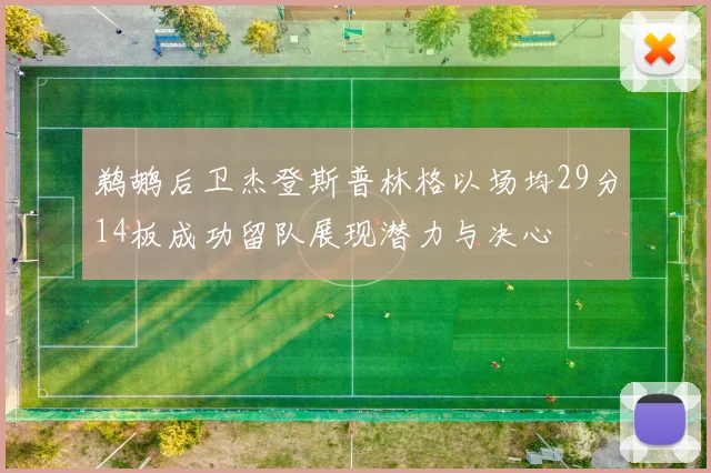 鹈鹕后卫杰登斯普林格以场均29分14板成功留队展现潜力与决心